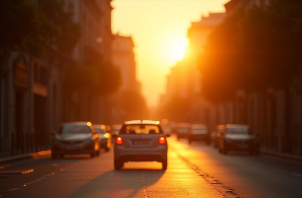 Strada di Roma al tramonto con auto